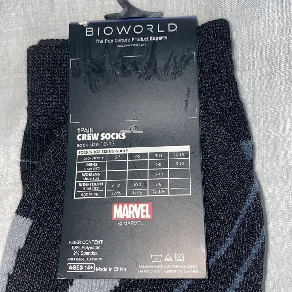BIO WORLD Marvel Black Panther Crew Socks NWT